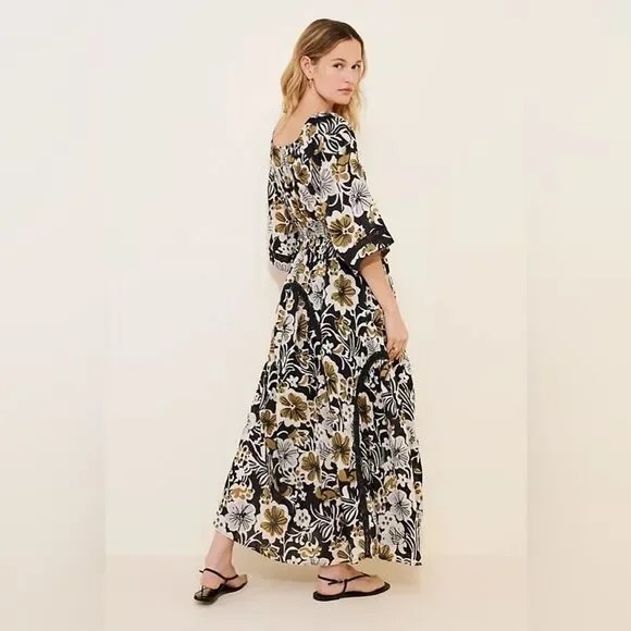 Free People Dixie Maxi Chic Black and Gold Floral Dress - Picture 7 of 13
